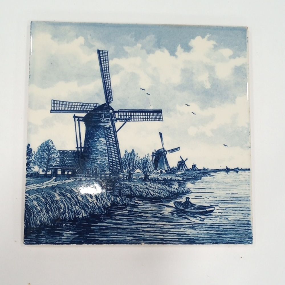 Vintage Blue and White Dutch Windmill Ceramic 6 X 6 Tile